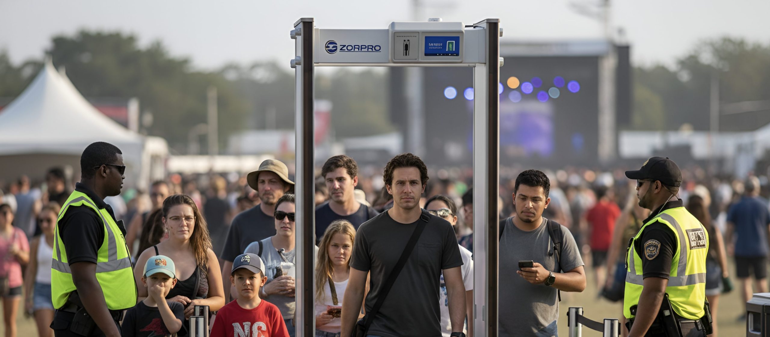 walk through metal detector archway in use