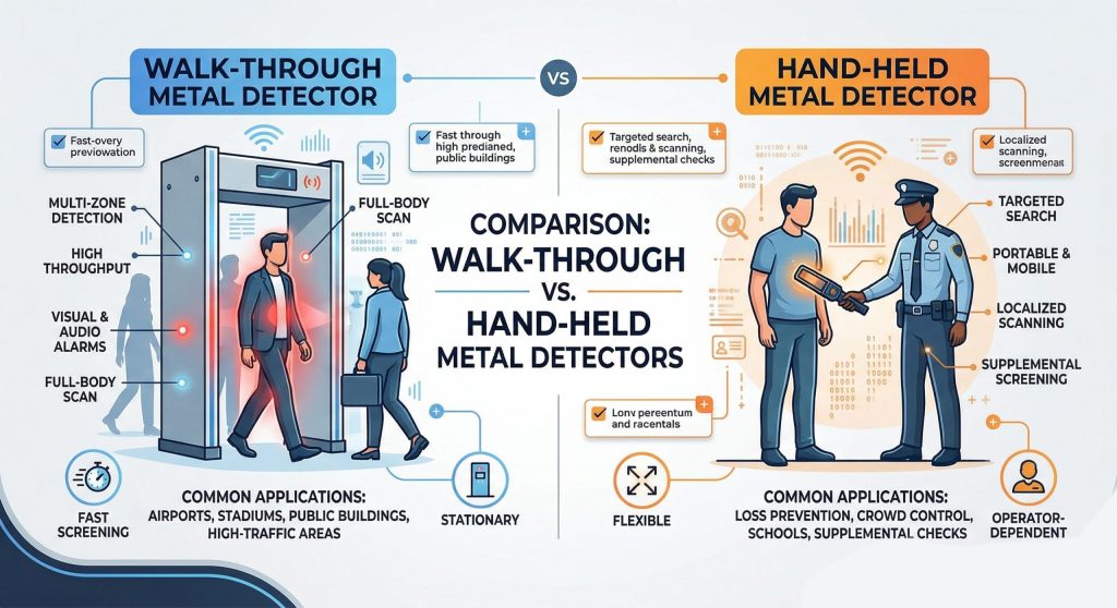 walk through metal detector magnetometer vs hand held security metal detector  